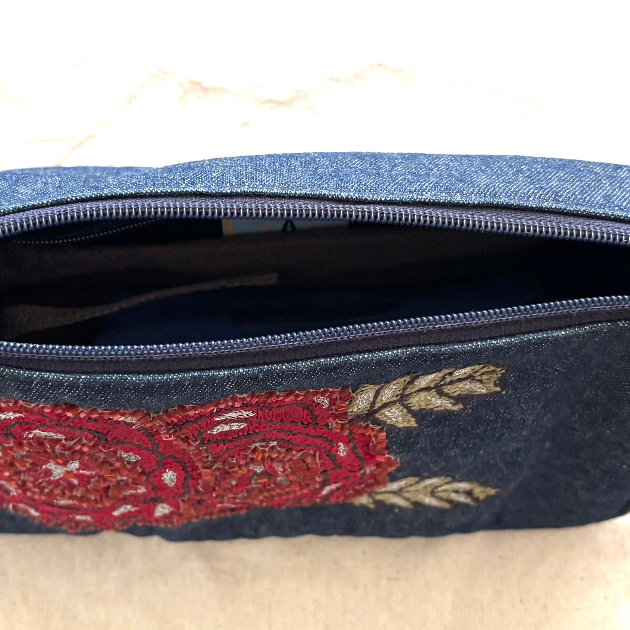 Travel Denim Make up Bag