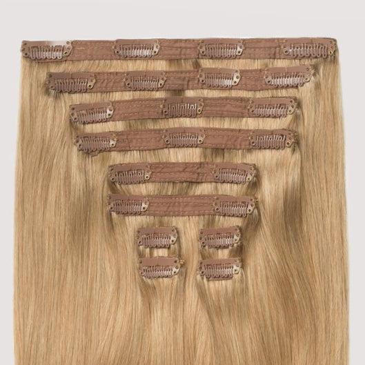 HAIR CLIP IN HAIR EXTENSIONS REMY STRAIGHT 18 INCHES WARM BLOND 27