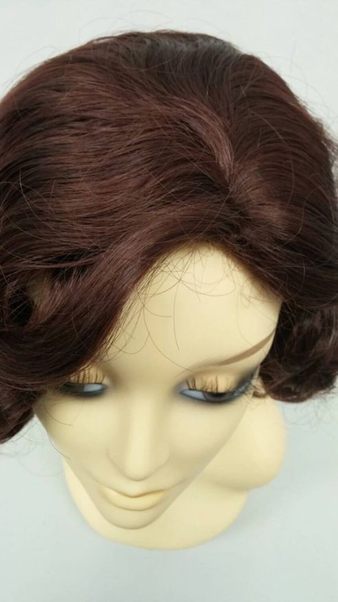 WIG HUMAN HAIR 1920'S STYLE SHORT DARK AUBURN FINGER WAVE WIG. VINTAGE STYLE COSTUME WIG. [04-12