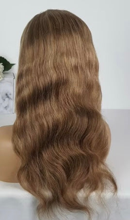 Highlighted Brown Balayage Flawless Wavy HD Lace Human Hair Wig 09 Ash Blonde Shade