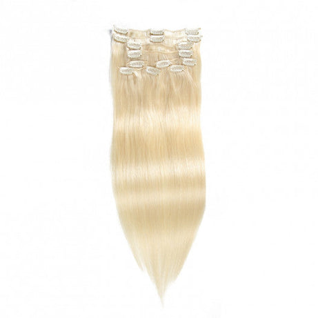 Brazilian Clip In Hair Extensions Blonde Color 613 # Remy Hair Extensions 18 inches