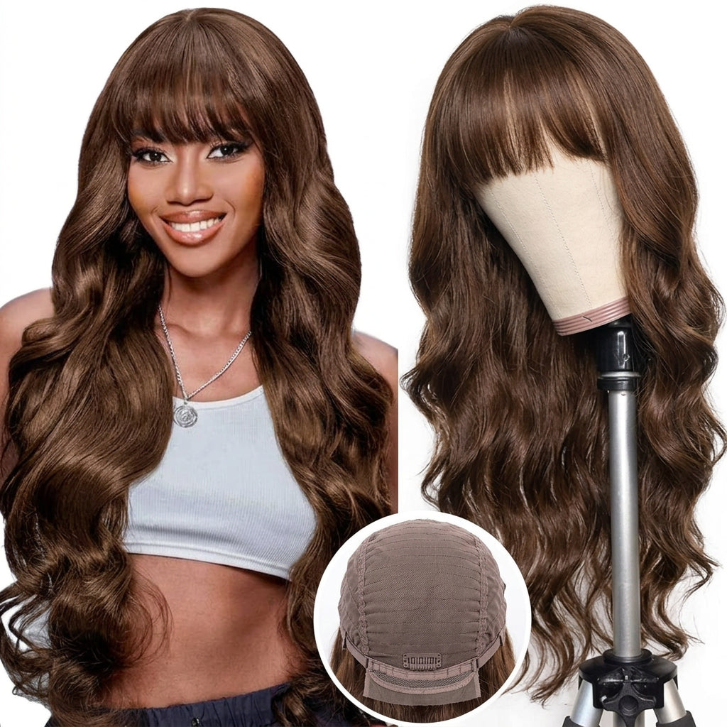 Full textured with Bangs Medium Brown 03 , 14 inch