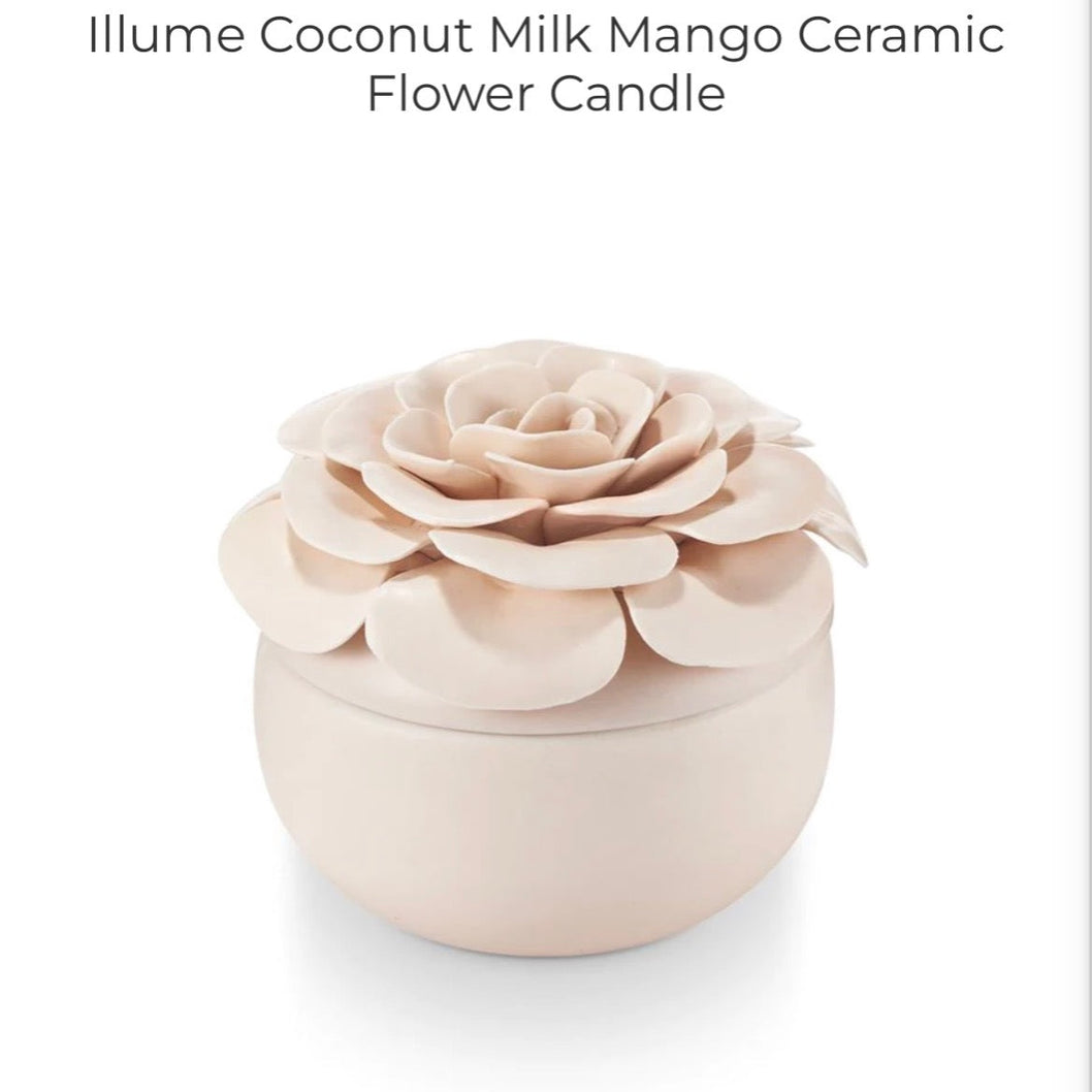 Illume Coconut Milk Mango Ceramic Flower Candle