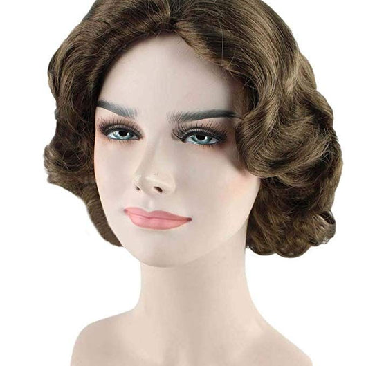 1950's BROWN 08 COLOUR, GLAMOROUS, FINGER WAVE CURLY, SHORT HUMAN HAIR