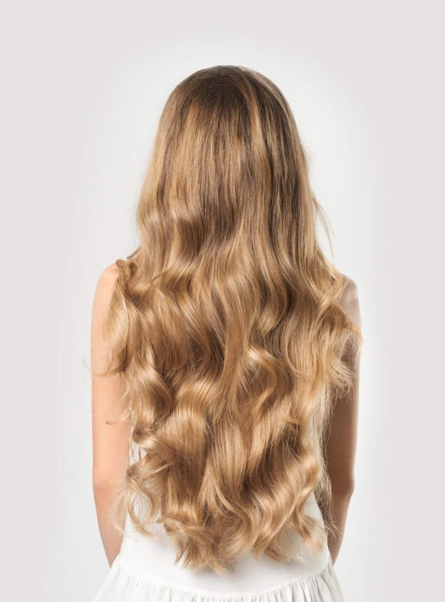 HAIR CLIP IN HAIR EXTENSIONS STRAIGHT 18 INCHES WARM BLOND 14 HUMAN HAIR