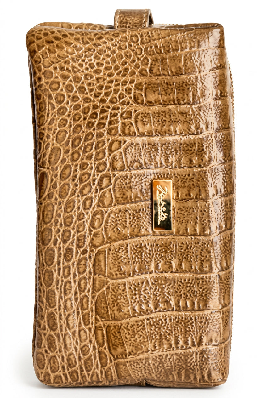 Janeke Toiletry Leather Bag Brown Corocodile