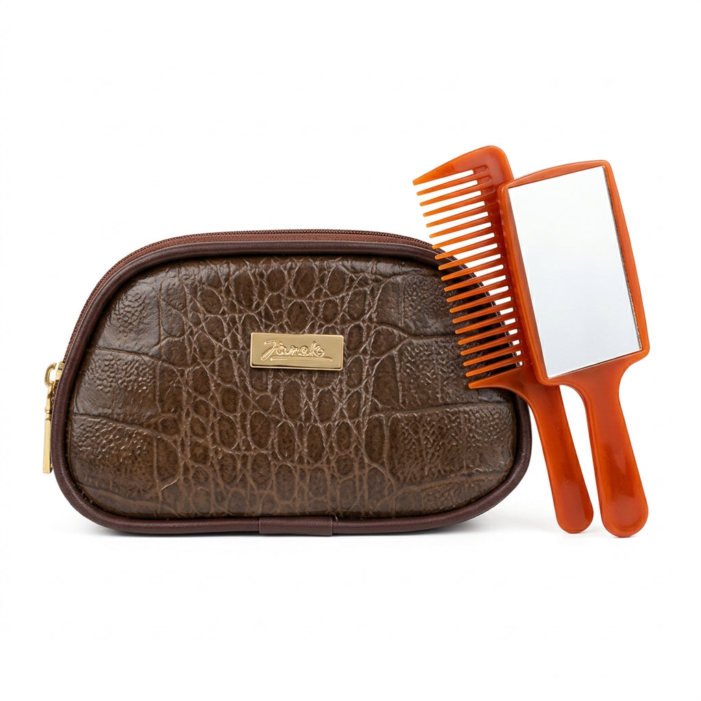 Travel Leather Bag with Comb &Mirror