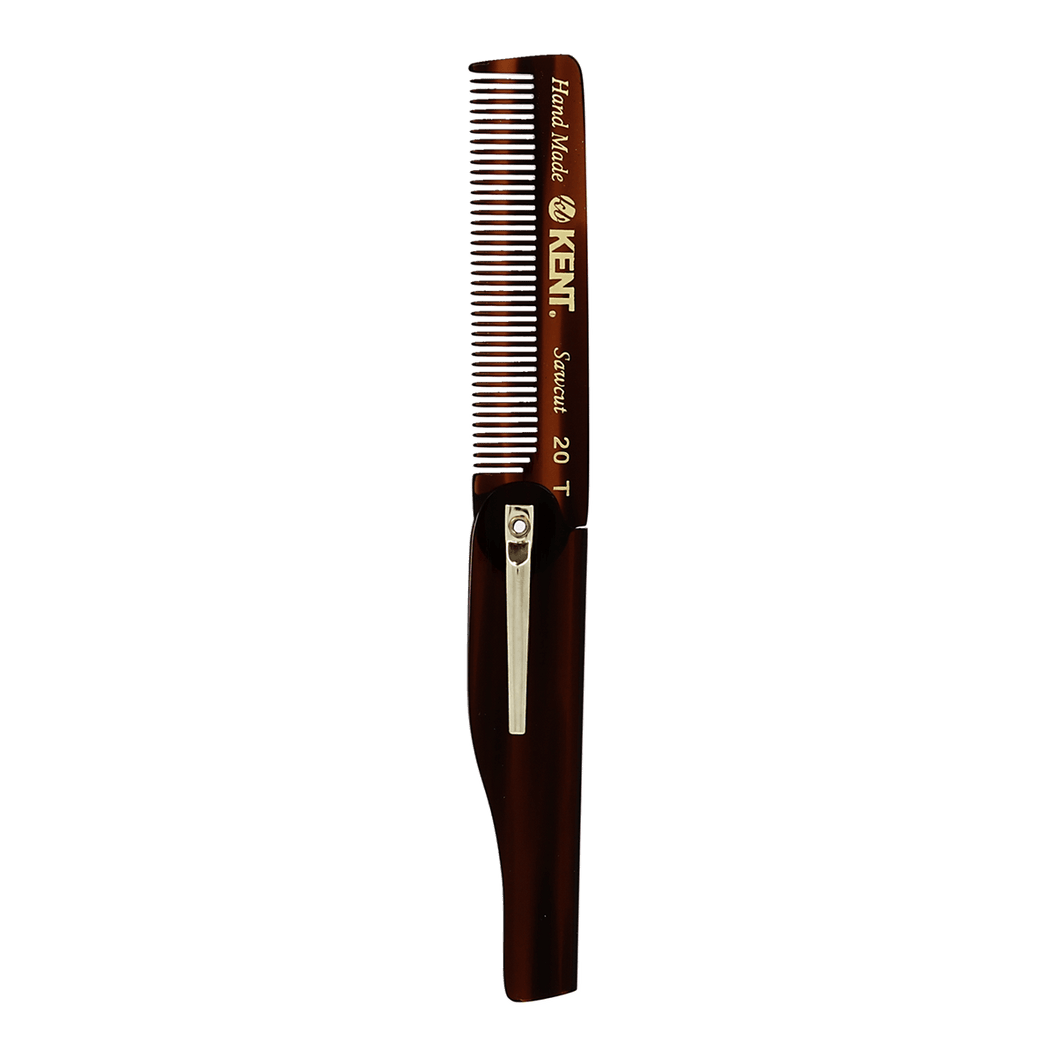Kent 20T Hand-finished Folding Pocket Comb with Clip