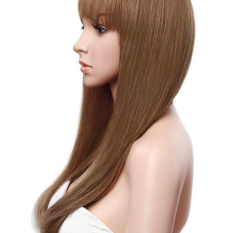 WIG SUPER LONG STRAIGHT PINK WITH FULL BANGS HEAT RESISTANT HAIR 26 INCHES