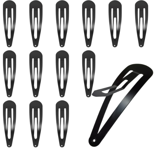 Flat Hair Clips, 3.1 Inch Jumbo Size Barrettes No Slip Metal Snap (Black)