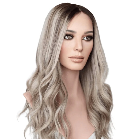 Highlighted Brown Balayage Flawless Wavy HD Lace Human Hair Wig 09 Ash Blonde Shade