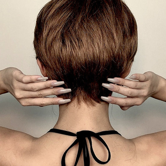 Human Hair medium With Bangs Light Brown Capless  Auburn 10 inch