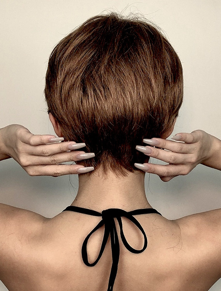 Human Hair medium With Bangs Light Brown Capless  Auburn 10 inch