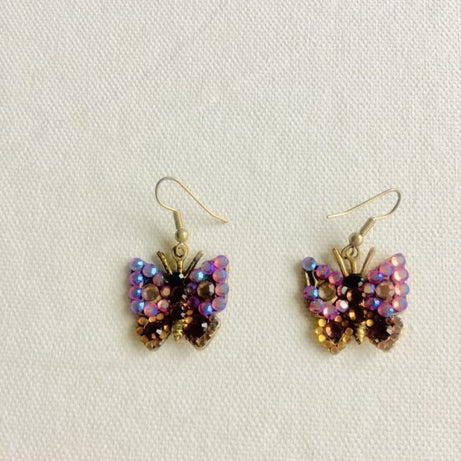 BUTHERFLY EARING PINK PRECIOUS STONE