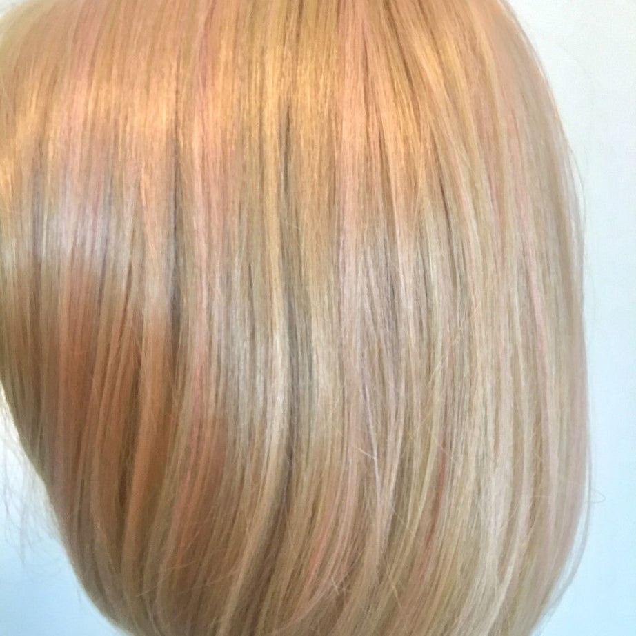 SYNTHETIC MIX HUMAN HAIR CAPLESS HIGHLIGHTS PINK WIG 30/613 12 INCHES